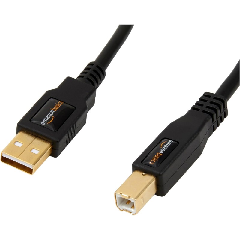 Amazon Basics PC045 Câble d'imprimante USB-A 2.0 mâle vers USB-B mâle, 4.8 m, Noir