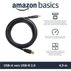Amazon Basics PC045 Câble d'imprimante USB-A 2.0 mâle vers USB-B mâle, 4.8 m, Noir