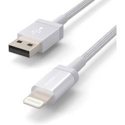 Amazon Basics Câble USB-A vers Lightning en nylon tressé Chargeur certifié MFi pour iPhone, 0.9 m, Argenté