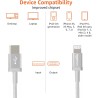 Amazon Basics Câble USB-A vers Lightning en nylon tressé Chargeur certifié MFi pour iPhone, 0.9 m, Argenté