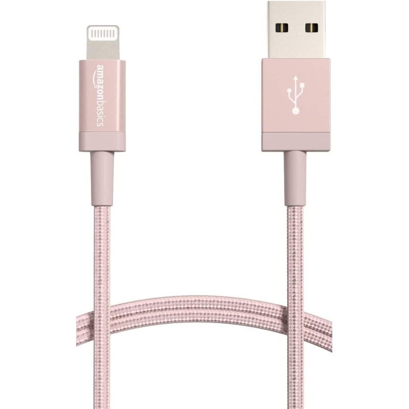 Amazon Basics Câble USB-A vers Lightning en nylon tressé Chargeur certifié MFi pour iPhone Rose doré, 0.9 m
