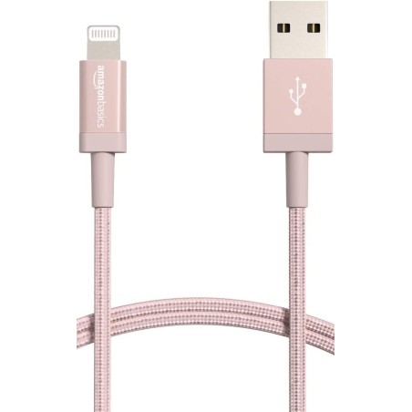 Amazon Basics Câble USB-A vers Lightning en nylon tressé Chargeur certifié MFi pour iPhone Rose doré, 0.9 m