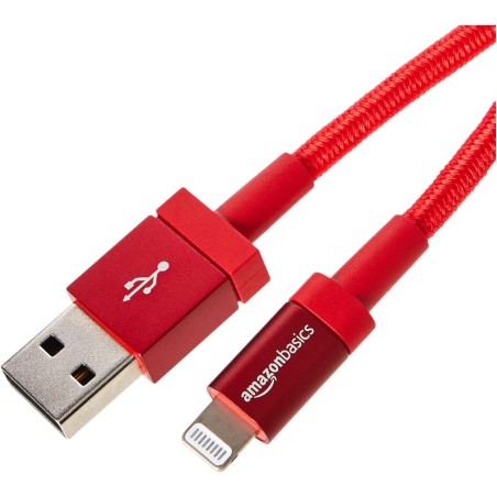 Amazon Basics Câble USB-A vers Lightning en nylon tressé Chargeur certifié MFi pour iPhone Rouge 1.8 m