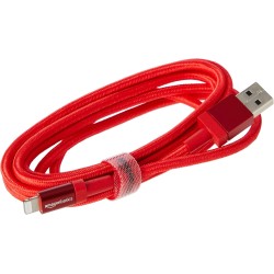 Amazon Basics Câble USB-A vers Lightning en nylon tressé Chargeur certifié MFi pour iPhone Rouge 1.8 m