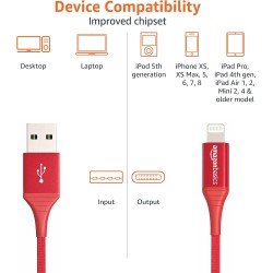 Amazon Basics Câble USB-A vers Lightning en nylon tressé Chargeur certifié MFi pour iPhone Rouge 1.8 m