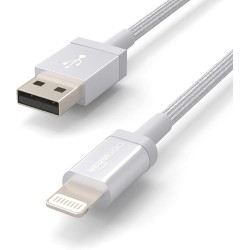 Amazon Basics Câble USB-A vers Lightning en nylon tressé Chargeur certifié MFi pour iPhone Argenté 1.8 m