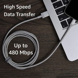 Amazon Basics Câble USB-A vers Lightning en nylon tressé Chargeur certifié MFi pour iPhone Argenté 1.8 m