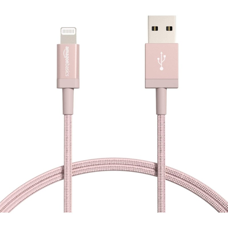 Amazon Basics Câble USB A vers Lightning en nylon tressé Chargeur certifié MFi pour iPhone Rose doré 0.9 m Lot de 2
