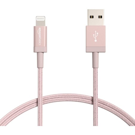 Amazon Basics Câble USB A vers Lightning en nylon tressé Chargeur certifié MFi pour iPhone Rose doré 0.9 m Lot de 2