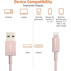 Amazon Basics Câble USB A vers Lightning en nylon tressé Chargeur certifié MFi pour iPhone Rose doré 0.9 m Lot de 2