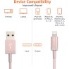 Amazon Basics Câble USB A vers Lightning en nylon tressé Chargeur certifié MFi pour iPhone Rose doré 0.9 m Lot de 2