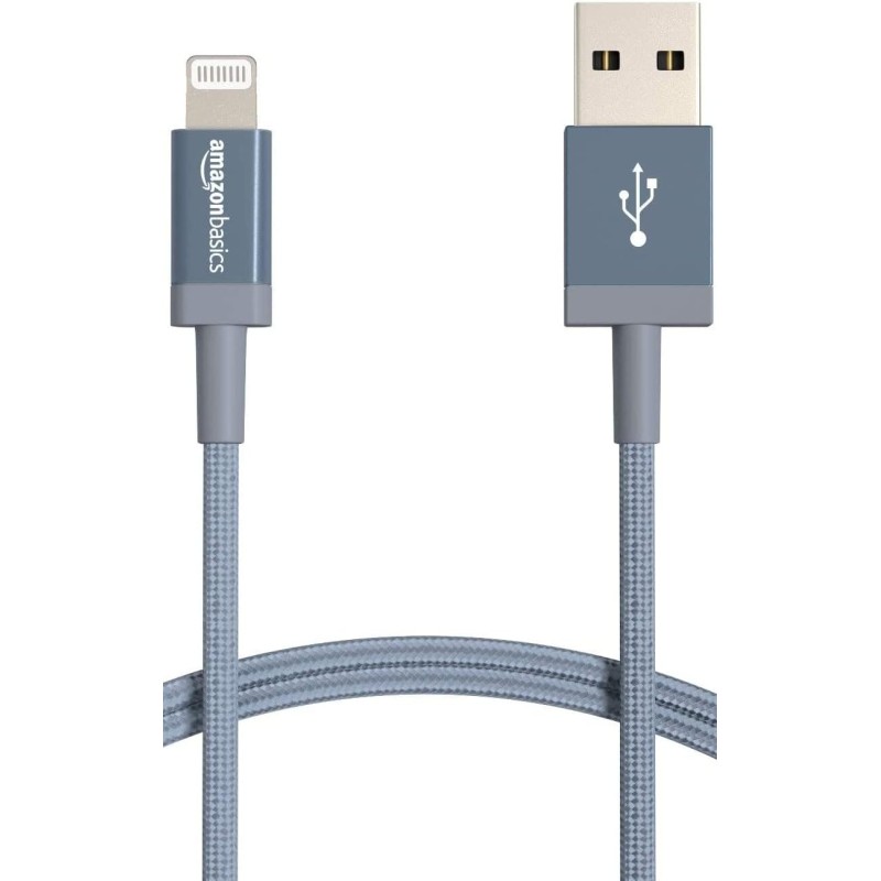 Amazon Basics Câble USB-A vers Lightning en nylon tressé Chargeur certifié MFi pour iPhone, 1.8 m, Gris foncé