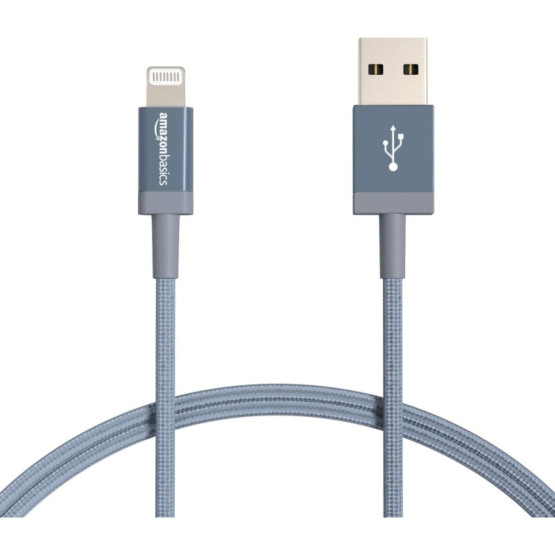 Amazon Basics Câble USB-A vers Lightning en nylon tressé Chargeur certifié MFi pour iPhone Gris foncé 0.9 m Lot de 2