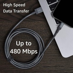 Amazon Basics Câble USB-A vers Lightning en nylon tressé Chargeur certifié MFi pour iPhone Gris foncé 0.9 m Lot de 2