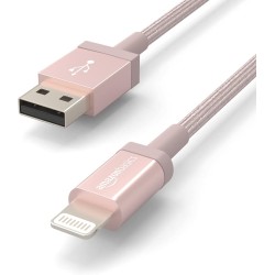 Amazon Basics Câble USB-A vers Lightning en nylon tressé Chargeur certifié MFi pour iPhone Rose doré, 1.8 m