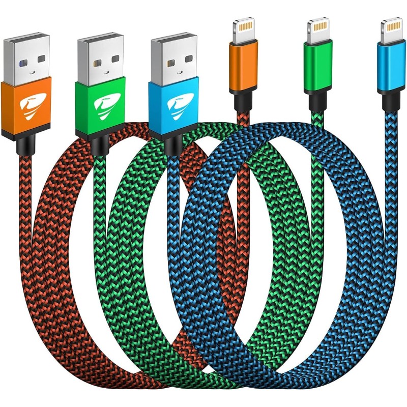 Aioneus Cable iPhone Chargeur iPhone [2m/Lot de 3] Cable Lightning USB MFi Certifié Nylon Tressé Cordon i Phone Charge Rapide Fi
