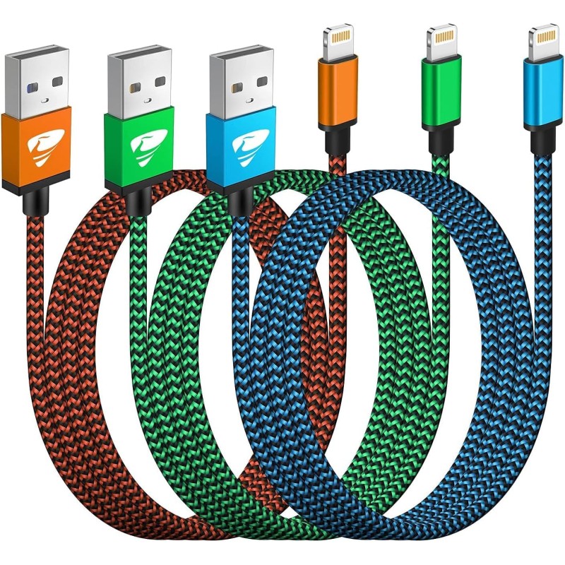 Aioneus Cable iPhone Chargeur iPhone [3m/Lot de 3] Cable Lightning USB MFi Certifié Nylon Tressé Cordon Charge Rapide Fil Ultra 