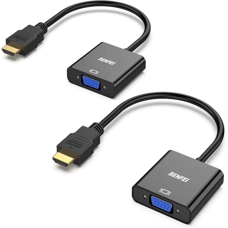 BENFEI Lot de 2 adaptateurs HDMI vers VGA plaqués Or (mâle vers Femelle) pour Ordinateur, PC, Moniteur, projecteur, HDTV, Chrome