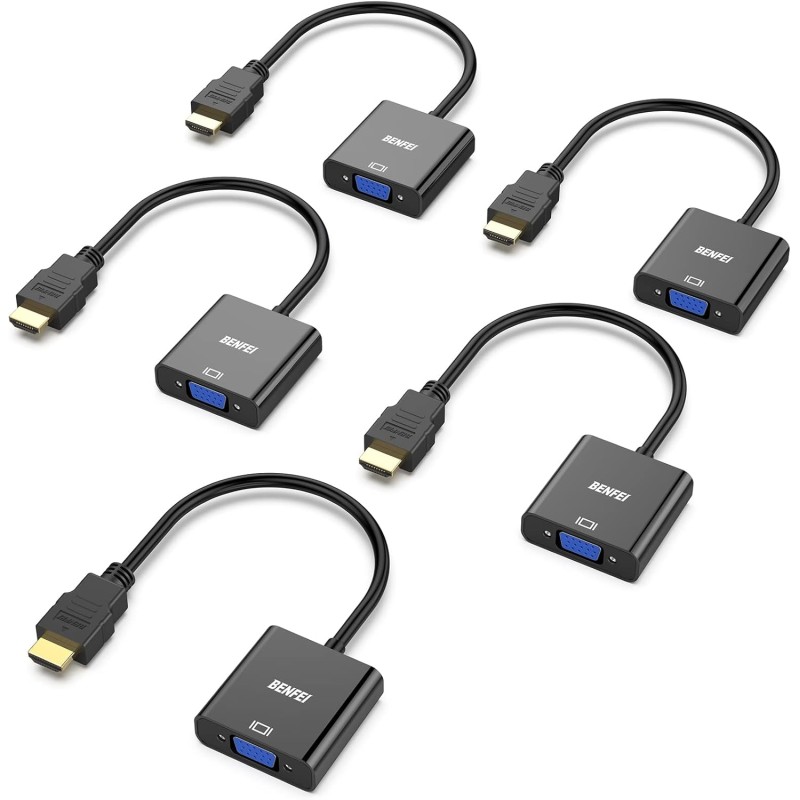BENFEI - Câble HDMI vers VGA, plaqué Or, Lot de 5, mâle-Femelle pour Ordinateur, Ordinateur Portable, PC, Moniteur, projecteur, 