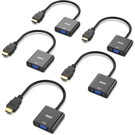 BENFEI - Câble HDMI vers VGA, plaqué Or, Lot de 5, mâle-Femelle pour Ordinateur, Ordinateur Portable, PC, Moniteur, projecteur, 