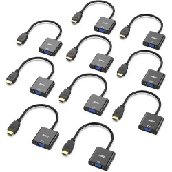BENFEI Lot de 10 adaptateurs HDMI vers VGA plaqués Or (mâle vers Femelle) pour Ordinateur, PC, Moniteur, projecteur, HDTV, Chrom
