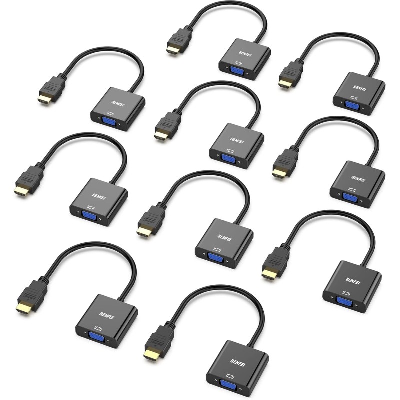 BENFEI Lot de 10 adaptateurs HDMI vers VGA plaqués Or (mâle vers Femelle) pour Ordinateur, PC, Moniteur, projecteur, HDTV, Chrom