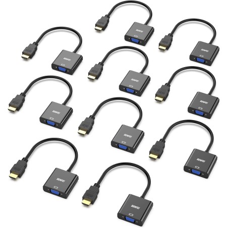 BENFEI Lot de 10 adaptateurs HDMI vers VGA plaqués Or (mâle vers Femelle) pour Ordinateur, PC, Moniteur, projecteur, HDTV, Chrom