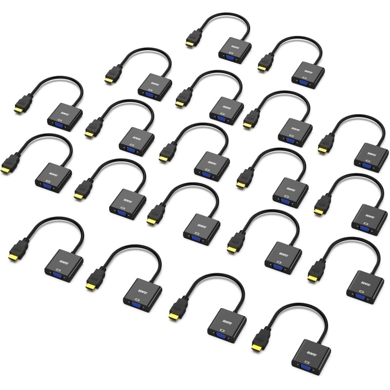 Adaptateur HDMI vers VGA, BENFEI Lot de 20 adaptateurs HDMI vers VGA plaqués Or (mâle vers Femelle) pour Ordinateur, PC, Moniteu