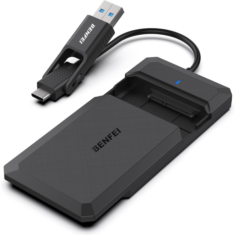 BENFEI Boîtier Externe pour Disque Dur 2,5", boîtier USB 3.2 Gen 1 6Gbps pour SATA HDD et SSD de 2,5'' et 7/9,5 mm, USB C/A 2 en