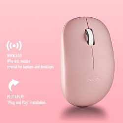 Ngs fog pro rose - souris sans fil, souris optique 1000 dpi, interface nano usb, boutons silencieux, 2 boutons et molette de déf