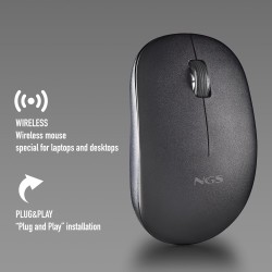 Ngs fog pro noir - souris sans fil, souris optique 1000 dpi, interface nano usb, boutons silencieux, 2 boutons et molette de déf