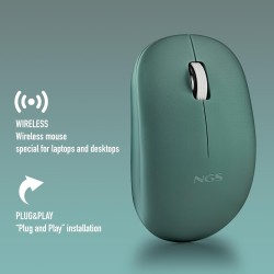 Ngs fog pro vert - souris sans fil, souris optique 1000 dpi, interface nano usb, boutons silencieux, 2 boutons et molette de déf