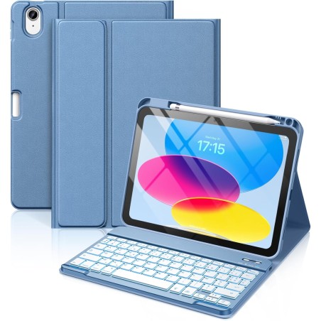 Vobafe Coque Clavier pour iPad A16 11/10 Ème Generation (11 Pouces 2025/10.9 Pouces 2022), Étui Keyboard 7 Couleurs Rétroéclairé
