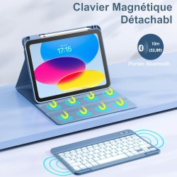 Vobafe Coque Clavier pour iPad A16 11/10 Ème Generation (11 Pouces 2025/10.9 Pouces 2022), Étui Keyboard 7 Couleurs Rétroéclairé