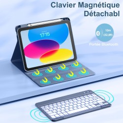 Vobafe Coque Clavier pour iPad A16 11/10 Ème Generation (11 Pouces 2025/10.9 Pouces 2022), Étui Keyboard 7 Couleurs Rétroéclairé