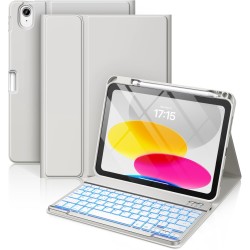 Vobafe Coque Clavier pour iPad A16 11/10 Ème Generation (11 Pouces 2025/10.9 Pouces 2022), Étui Keyboard 7 Couleurs Rétroéclairé