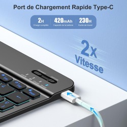Vobafe Coque Clavier pour iPad A16 11/10 Ème Generation (11 Pouces 2025/10.9 Pouces 2022), Étui Keyboard 7 Couleurs Rétroéclairé