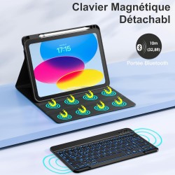 Vobafe Coque Clavier pour iPad A16 11/10 Ème Generation (11 Pouces 2025/10.9 Pouces 2022), Étui Keyboard 7 Couleurs Rétroéclairé