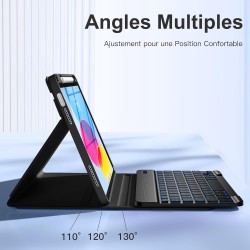 Vobafe Coque Clavier pour iPad A16 11/10 Ème Generation (11 Pouces 2025/10.9 Pouces 2022), Étui Keyboard 7 Couleurs Rétroéclairé