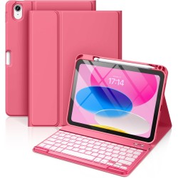 Vobafe Coque Clavier pour iPad A16 11/10 Ème Generation (11 Pouces 2025/10.9 Pouces 2022), Étui Keyboard 7 Couleurs Rétroéclairé