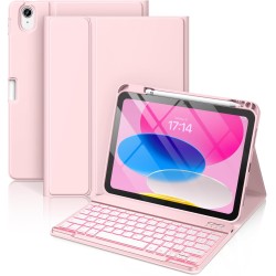 Vobafe Coque Clavier pour iPad A16 11/10 Ème Generation (11 Pouces 2025/10.9 Pouces 2022), Étui Keyboard 7 Couleurs Rétroéclairé