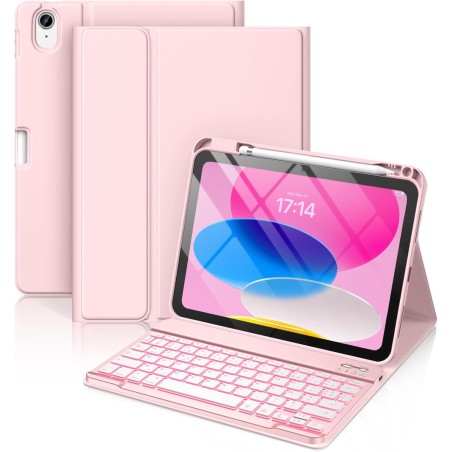 Vobafe Coque Clavier pour iPad A16 11/10 Ème Generation (11 Pouces 2025/10.9 Pouces 2022), Étui Keyboard 7 Couleurs Rétroéclairé