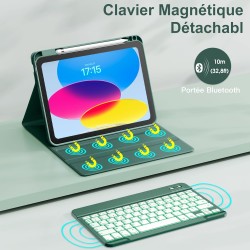 Vobafe Coque Clavier pour iPad A16 11/10 Ème Generation (11 Pouces 2025/10.9 Pouces 2022), Étui Keyboard 7 Couleurs Rétroéclairé