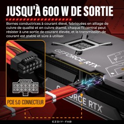 EZDIY-FAB Extension de câble GPU Power Sleeved, connecteur 16pin(12+4) PCIe 5.0 mâle à 3X PCIe 8 broches pour RTX4070Ti Super, 4