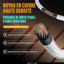 EZDIY-FAB Extension de câble d'alimentation GPU, 16 broches (12+4) 12VHPWR PCIe 5.0 mâle vers 3X PCIE 8 broches pour RTX4070ti/ 
