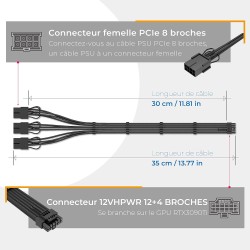 EZDIY-FAB Câble d'extension d'alimentation GPU, 16pin(12+4) 12VHPWR PCIe 5.0 Connector Male to 3X PCIE 8 PIN for RTX 4070Ti/4080