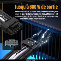 EZDIY-FAB Extension de câble d'alimentation GPU, 16 broches (12+4) 12VHPWR PCIe 5.0 mâle vers 3X PCIE 8 broches pour RTX4070ti/ 