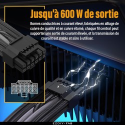 EZDIY-FAB Extension de câble d'alimentation GPU, 16 broches (12+4) 12VHPWR PCIe 5.0 mâle vers 3X PCIE 8 broches pour RTX4070ti/ 