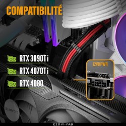 EZDIY-FAB Extension de câble d'alimentation GPU, 16 broches (12+4) 12VHPWR PCIe 5.0 mâle vers 3X PCIE 8 broches pour RTX4070ti/ 