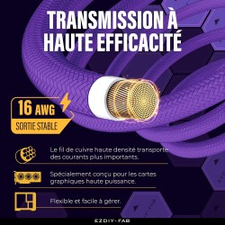 EZDIY-FAB Extension de câble GPU Power Sleeved, connecteur 16pin(12+4) PCIe 5.0 mâle à 3X PCIe 8 broches pour RTX4070Ti Super, 4